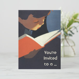 Convite Criança Antiga Lendo um Livro da Biblioteca