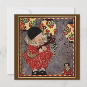 Convite Criança Antiga Tocando Banjo Festa de Aniversário 