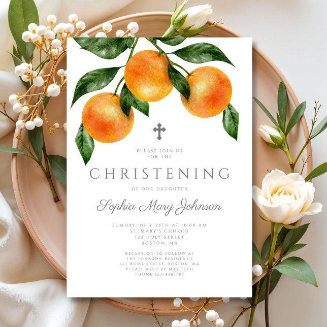Convite Criança Botânica Elegante (Elegant Botanical Girl Christening Invitation)