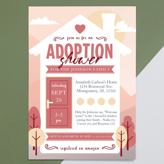 Convite Criança/Chá de fraldas de Adoção "Bem-vindo ao Iní ("welcome home" adoption child / baby shower invitation. gender neutral boy or girl foster care adopt)