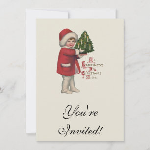 Convite Criança com Árvore de Natal Ilustração Antiga Arte