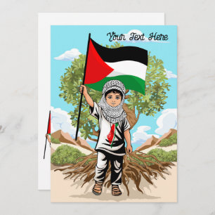 Convite Criança com Keffiyeh Palestine Flag e Olive Tree
