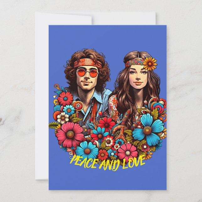 Convite Criança de flor de Hippie, Casal, 1960 (Frente)