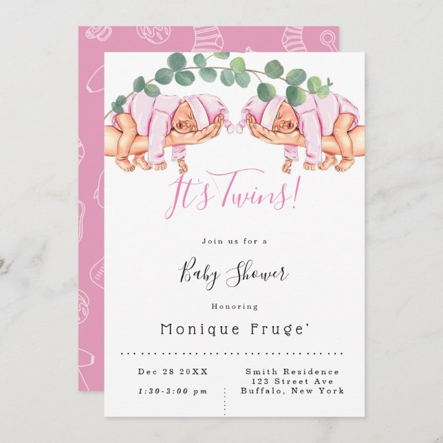 Convite Criança no braço da Mamãe É Chá de fraldas dos gêm (Frente/Verso)