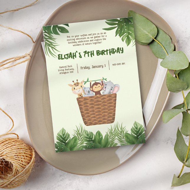 Convite Criança: Parque Natural Verde Animais Fofos Aniver (Criador carregado)