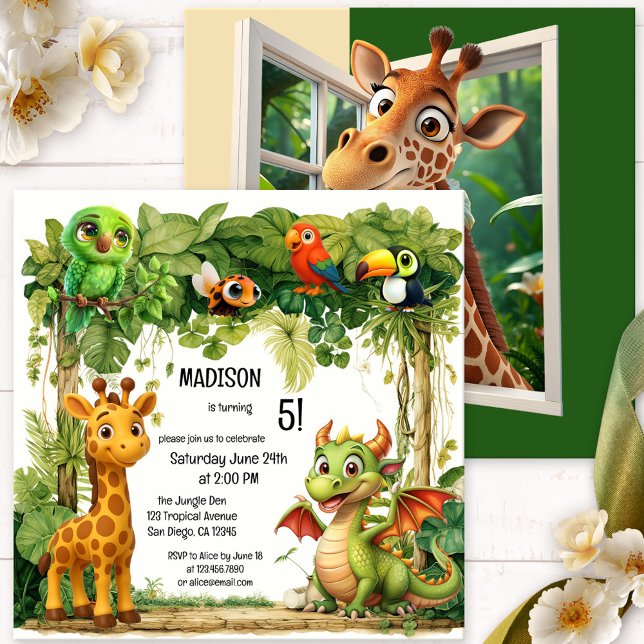 Convite Criança Selvagem Safari Cujo Aniversário (Fun birthday invitation for children with a jungle or safari theme)