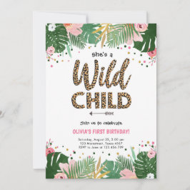 Convite Criança Selvagem Safari Leopard Rapariga de Aniver