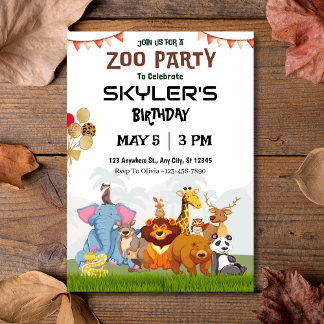 Convite Crianças Animais Selvagens Festa de Zoológico Aniv