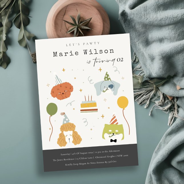 Convite Crianças Bonitas Cachorros Pawty Puppy Qualquer Id (Criador carregado)