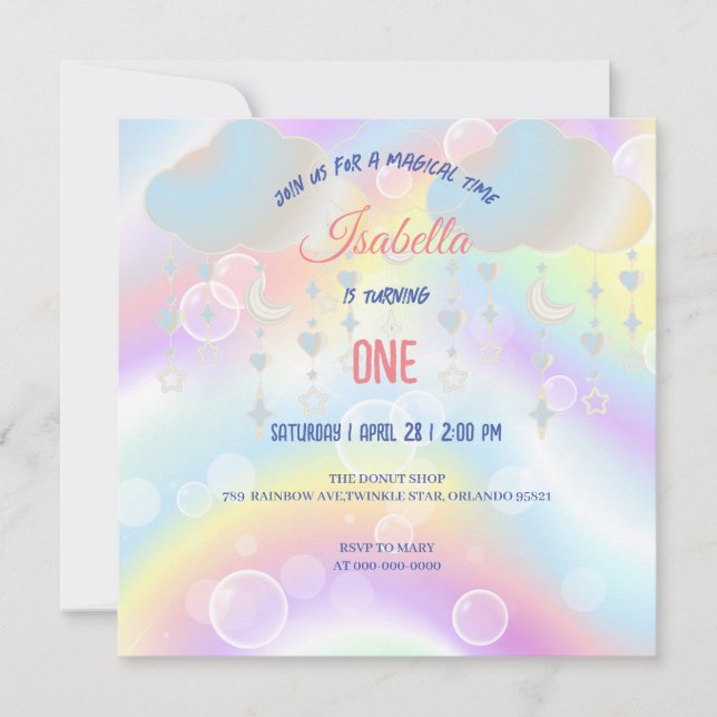 Convite Crianças bonitas do Festa de aniversário Arco-Íris (Frente)