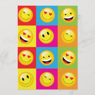 Convite Crianças Bonitas, Festa Emoji, Feliz Rosto Emotic