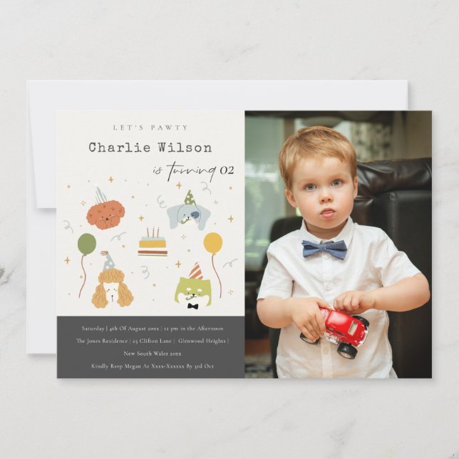 Convite Crianças Bonitas Festas Cachorros Foto De Cachorro (Frente)