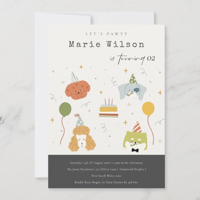 Convite Crianças Bonitas Festejam Cães De Papoila Qualquer (Frente)