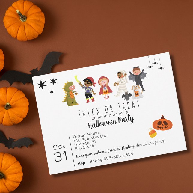 Convite Crianças bonitas trapaceiam ou tratam o festival d (Cute Kids Trick or Treat Halloween Party Invitation)