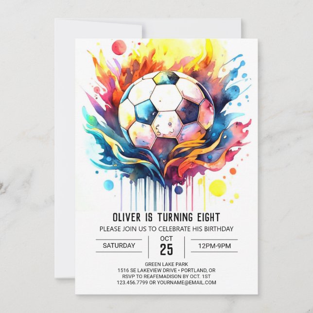 Convite Crianças Coloridas De Futebol Aquarela Aniversário (Frente)