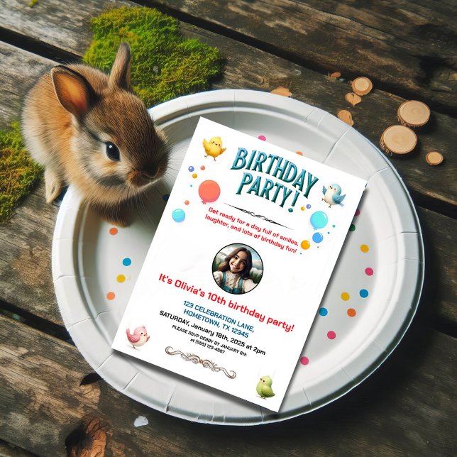 Convite Crianças Coloridas Feathering Festa de aniversário (Criador carregado)