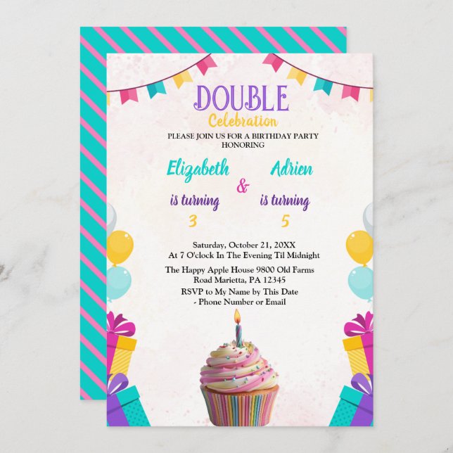 Convite Crianças Coloridas Personalizáveis e Divertidas Du (Frente/Verso)