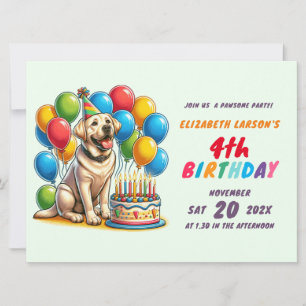 Convite Crianças Coloridas Tema Labrador Aniversário
