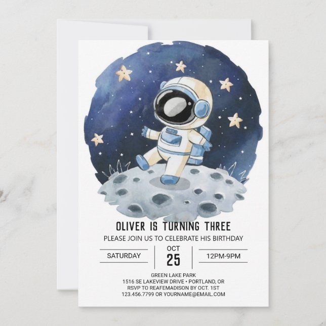 Convite Crianças com aquarela Chic Astronauta Boy Astronau (Frente)
