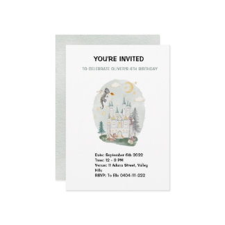Convite Crianças com aquarela Dragon Castle aniversário