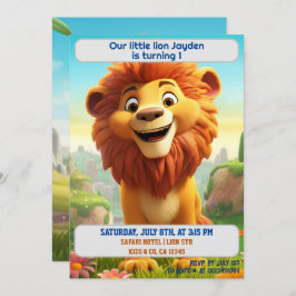 Convite Crianças com Idade do Nome Personalizado do Lion d