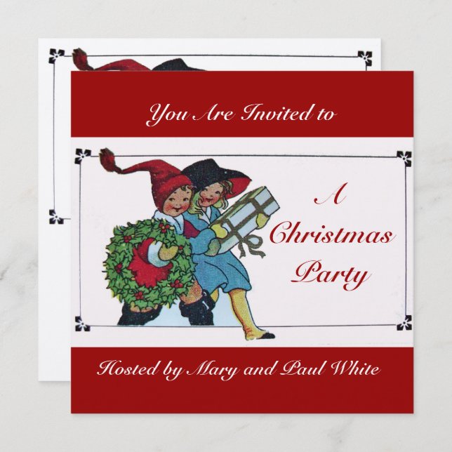 Convite CRIANÇAS COM NATAL PRESTA vermelho branco (Frente/Verso)