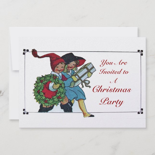 Convite CRIANÇAS COM PRESENTES DE NATAL - metal branco de  (Frente)