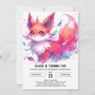 Convite Crianças da Aquarela Fox Birthday