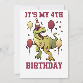 Convite Crianças de 4 anos dinossauros aniversário 4º Fest