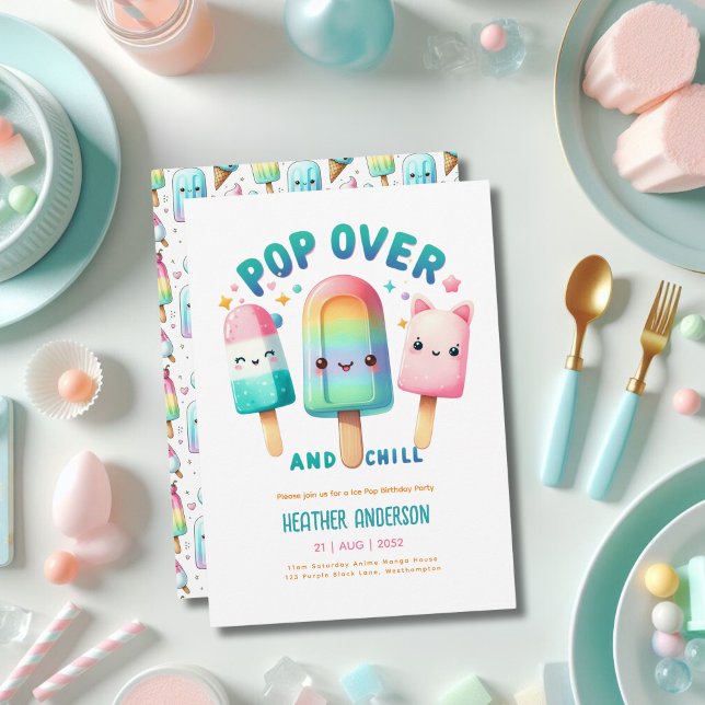 Convite Crianças de aniversário do Sorvete de Pop de gelo  (Criador carregado)