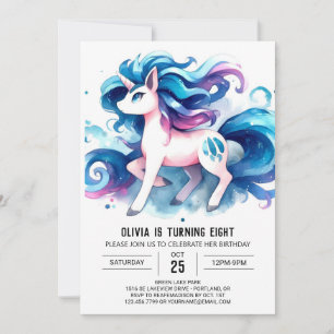 Convite Crianças de Aquarela Aniversário de Cavalo