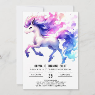 Convite Crianças de Aquarela Aniversário de Cavalo