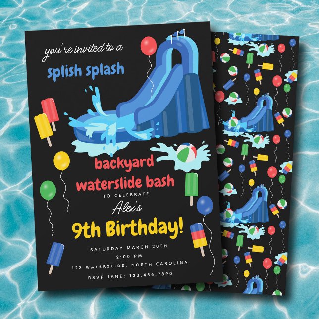 Convite Crianças de Escrega de Vias de Água Parafuso de Ve (Waterslide Kids Summer Splish Splash Birthday Invitation)