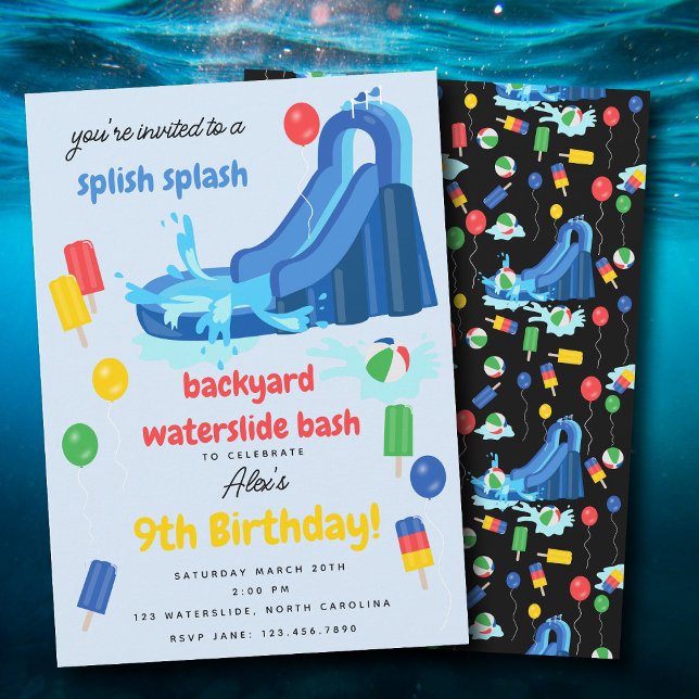 Convite Crianças de Escrega de Vias de Água Parafuso de Ve (Waterslide Kids Summer Splish Splash Birthday Invitation)