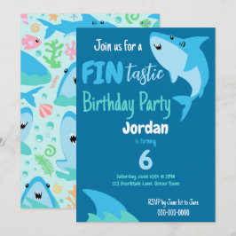 Convite Crianças De Festa de aniversário De Tubarão Fina-T