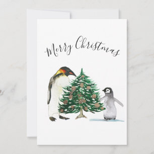 Convite Crianças de Natal Merry Pinguin Cute em Aquarela