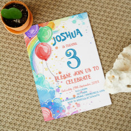 Convite Crianças Desenhando Balões e Festa de aniversário 