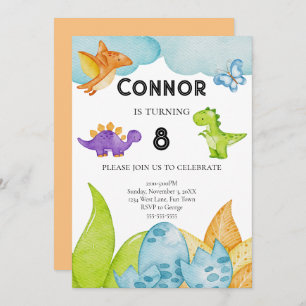 Convite Crianças Dinossauro Tema Aniversário Laranja Jurás