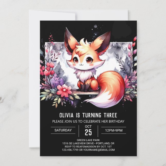 Convite Crianças divertidas Fox Aniversário digital (Frente)