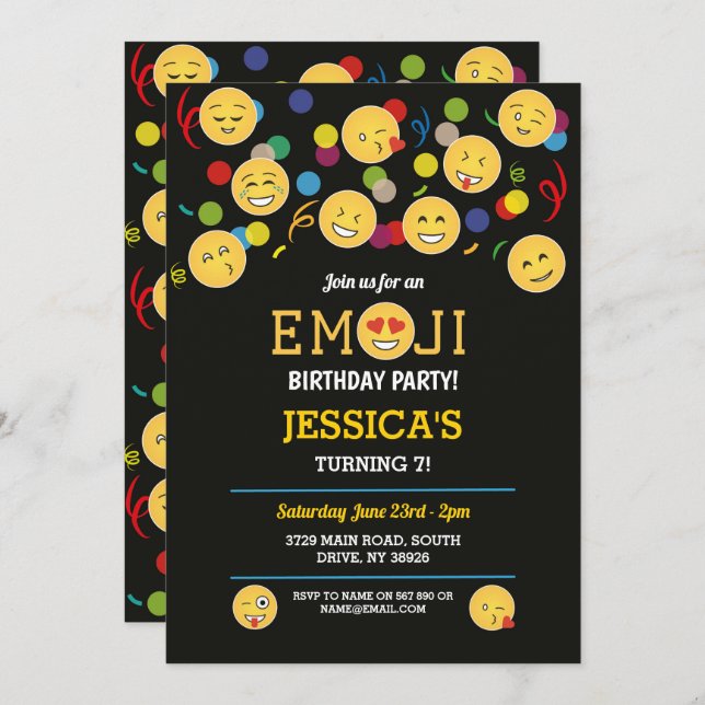 Convite Crianças do aniversário do divertimento de Emoji (Frente/Verso)