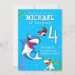 Convite Crianças Do Oceano Azul De Tubarão Qualquer Idade
