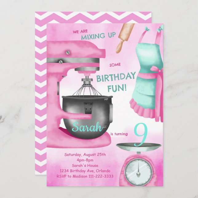 Convite Crianças do Partido Banqueiro - Cozinhar Aniversár (Frente/Verso)