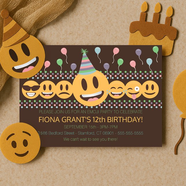 Convite Crianças Emoji Diversão Rostos e Festa de aniversá (Cute Emoji Birthday Party Invitation
)