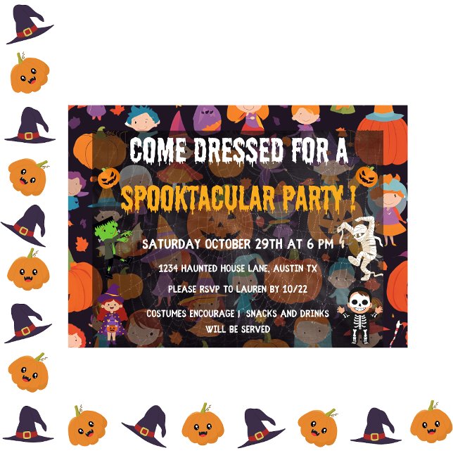 Convite Crianças fantasmas de halloween Festa de fantasia (halloween costume party kids party invitation spooky halloween fun costume bash witches )