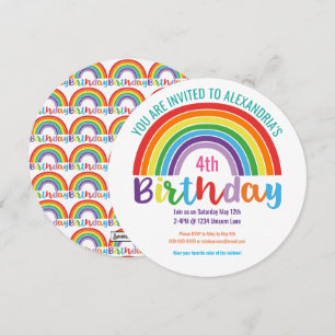 Convite Crianças Festa de aniversário Arco-Íris Meninas