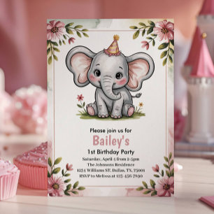 Convite Crianças - Festa de aniversário de Elefante Rosa B