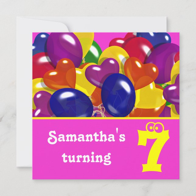 Convite Crianças festejam balões "rosa quente" "qualquer i (Frente)