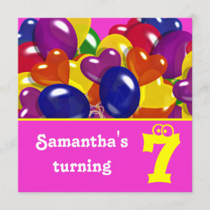 Convite Crianças festejam balões "rosa quente" "qualquer i