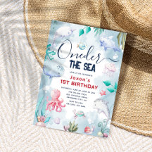 Crianças Fofas Aquarela Oneder o Mar 1º Aniversári