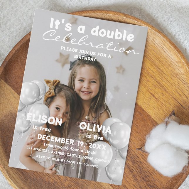 Convite Crianças: Foto de Dupla Celebração Balões de Foto  (Criador carregado)